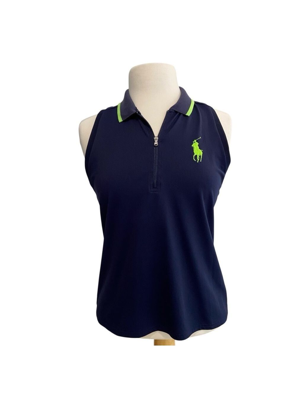 Ralph Lauren sleeveless polo sweater navy blue lime logo embroidered size Large